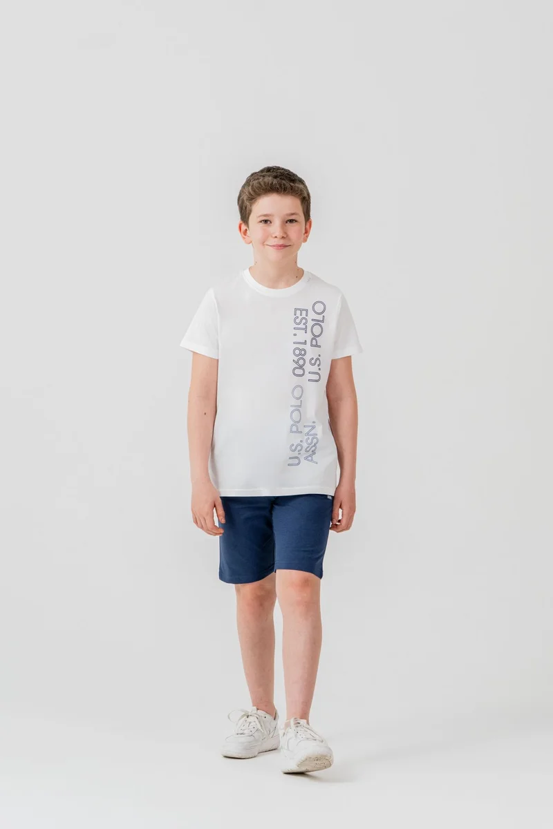 يو اس بولو اسن U.S. Polo Assn. Boys White Bermuda Set